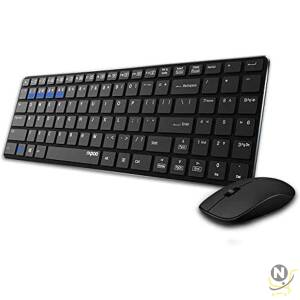 RAPOO Wireless Keyboard and Mouse Combo 9300M Multimode Connection 3.0/4.0/2.4 GHz World's Ultra Slim English Arabic Keyboard and Mouse Black