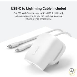 Belkin 30W USB C Wall Charger with USB-C to Lightning Cable,  PPS,  PowerDelivery,  USB-IF Certified PD 3.0 Fast Charging for iPhone 14/14 Plus,  Pro,  Pro Max,  and More