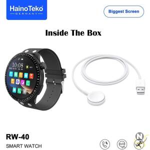 Haino Teko Germany RW40 Full Screen 53mm Biggest Round Display Smart Watch With Wireless Charger Designed for Men's and Boys Black