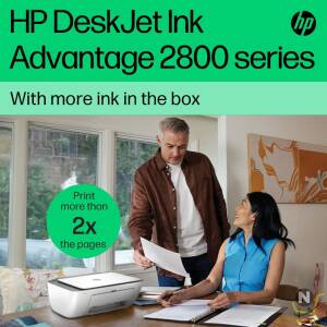 HP DeskJet Ink Advantage 2875 Wireless Print,  Copy,  Scan,  All-in-One Printer - White [60K47C]