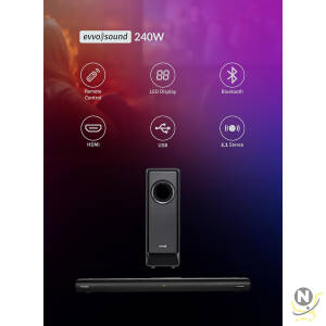 evvoli 2.1ch Soundbar With Wireless Subwofer, Bluetooth And LED Display 240W Black EVAUD-SB241B