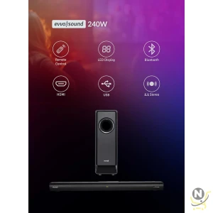 evvoli 2.1ch Soundbar With Wireless Subwofer, Bluetooth And LED Display 240W Black EVAUD-SB241B