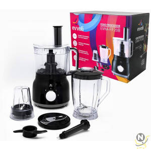 evvoli 600W Food Processor 2.0L With Blender & Grinder Different Functions Black EVKA-FP20B 2 Years warranty