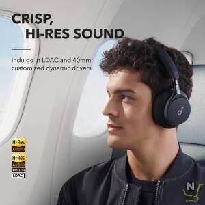 soundcore by Anker,  Space One - Adaptive Active Noise Cancelling Headphones,  Enhanced Human Voice Reduction,  40H ANC Playtime,  LDAC Hi-Res Wireless Audio,  Comfortable Fit,  Bluetooth 5.3,  App Control