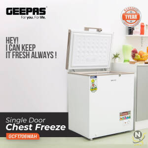 Geepas Powerful 170L Single Door Chest Freezer - Adjustable Thermostat Control, High Efficiency with Compressor Switch