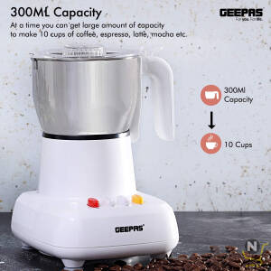 Geepas Coffee Grinder - 600W Electric Stainless Steel Blades for Beans, Spices & Dried Nuts Grinding 300ML Capacity Mill with