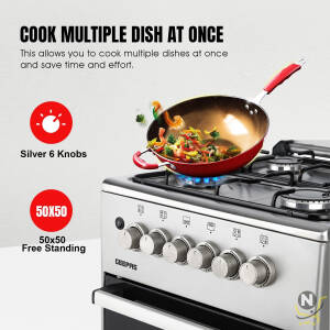 GEEPAS Portable Cooking Range GCR5555-4 Gas Burner Range top Rapid Convection Single Oven| 1 Year Manufacturer Warranty|(Not