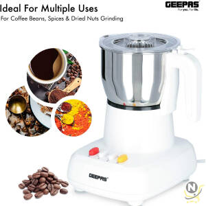 Geepas Coffee Grinder - 600W Electric Stainless Steel Blades for Beans, Spices & Dried Nuts Grinding 300ML Capacity Mill with