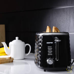 Geepas 850W 2 Slice Bread Toaster AdjUStable 7 Browning Control Pop Up With Removable Crumb Collection Tray, Black, Gbt36536"Min