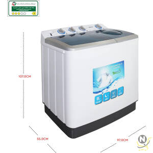 Nobel 6.0KG Wash /4.5KG Spin Capacity Twin Tub Washing Machine, 400W Wash Power, Air Drying, IPX4 Waterproof Grade, Transparent