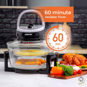 Geepas Turbo Halogen Oven, 17L with Extender Ring, GHO34048UK | Halogen Oven Countertop with 60min Timer | Prepare Quick Healthy