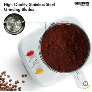 Geepas Coffee Grinder - 600W Electric Stainless Steel Blades for Beans, Spices & Dried Nuts Grinding 300ML Capacity Mill with