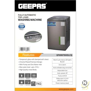 Geepas Fully Automatic Top Load Washing Machine 7KG - Stainless Steel Inner Basket - IMD Controls | Auto Off Memory Power With