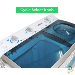 Nobel 6.0KG Wash /4.5KG Spin Capacity Twin Tub Washing Machine, 400W Wash Power, Air Drying, IPX4 Waterproof Grade, Transparent