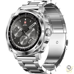 Swiss Military Dom 4 Smartwatch - 1.43" AMOLED,  Call Features,  Multi Language,  Heart Rate/BP/Oxygen Level Monitoring,  Wireless Charging,  5-7 Days Battery Life, IP67,  Compatibility iOS/Android- Silver