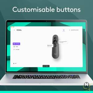 Logitech R500s Laser Presentation Remote Clicker with Dual Connectivity Bluetooth or USB for Powerpoint,  Keynote,  Google Slides,  Wireless Presenter - Black (Class 1 Laser)