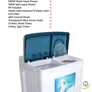 Nobel 6.0KG Wash /4.5KG Spin Capacity Twin Tub Washing Machine, 400W Wash Power, Air Drying, IPX4 Waterproof Grade, Transparent