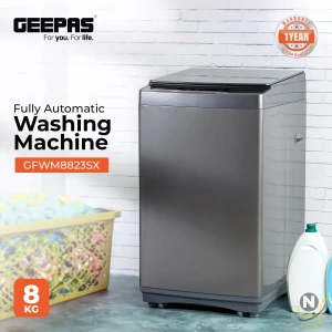 Geepas 8 KG Fully Automatic Washing Machine- GFWM8823SX| Fully Digital Control and Automatic Top Load Washing Machine|8 Wash