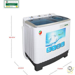 Nobel 6.0KG Wash /4.5KG Spin Capacity Twin Tub Washing Machine, 400W Wash Power, Air Drying, IPX4 Waterproof Grade, Transparent