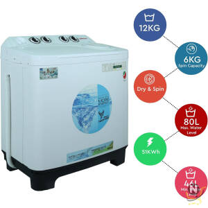 Nobel 6.0KG Wash /4.5KG Spin Capacity Twin Tub Washing Machine, 400W Wash Power, Air Drying, IPX4 Waterproof Grade, Transparent