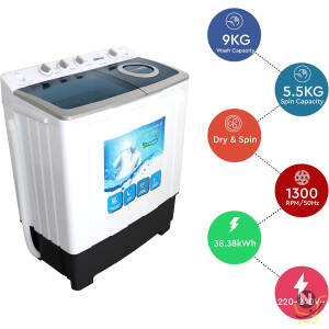 Nobel 6.0KG Wash /4.5KG Spin Capacity Twin Tub Washing Machine, 400W Wash Power, Air Drying, IPX4 Waterproof Grade, Transparent