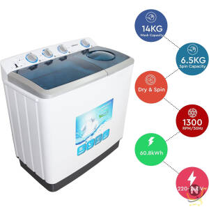 Nobel 6.0KG Wash /4.5KG Spin Capacity Twin Tub Washing Machine, 400W Wash Power, Air Drying, IPX4 Waterproof Grade, Transparent