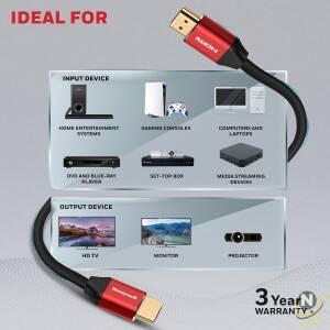 Honeywell HDMI Cable 2.1 with Ethernet,  8k@60Hz,  4K@120Hz UHD Resolution,  3Mtr(9.8ft),  48 GBPS Transmission Ultra High Speed,  Dolby DTS,  eARC,  3D, Male-to-Male, Compatible with All HDMI-Enabled Devices