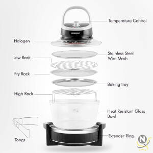 Geepas Turbo Halogen Oven, 17L with Extender Ring, GHO34048UK | Halogen Oven Countertop with 60min Timer | Prepare Quick Healthy