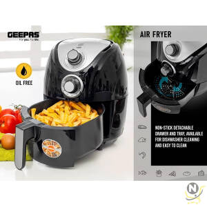 Geepas 2.5L Capacity Air fryer |1300W Air Fryer With Rapid Air Circulation System|Black"Min-1 year manufacturer