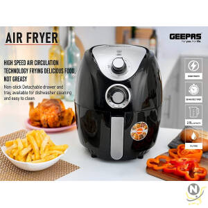 Geepas 2.5L Capacity Air fryer |1300W Air Fryer With Rapid Air Circulation System|Black"Min-1 year manufacturer