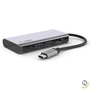 Belkin USB C 4 in 1 MultiPort Adapter with 4K HDMI,  100W PD Pass Through Charging,  2 x A Ports for MacBook Pro,  Air,  iPad XPS and More,  GRAY