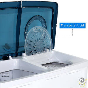 Nobel 6.0KG Wash /4.5KG Spin Capacity Twin Tub Washing Machine, 400W Wash Power, Air Drying, IPX4 Waterproof Grade, Transparent