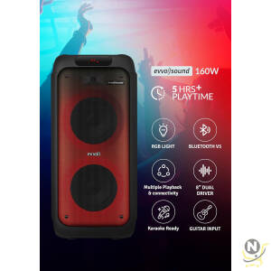 evvoli Portable party speaker Bluetooth With Two Wireless MIC, Built In Lights and Splashproof Design 160W EVAUD-PT160B