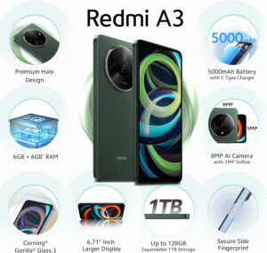 Redmi A3 (Midnight Black, 3GB RAM, 64GB Storage) | Premium Halo Design | 90Hz Display