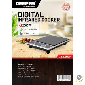 Geepas Digital Infrared Cooker- GIC6101N| Single Cooking Hob, 2000-Watt Infrared Burner With 10 Level Adjustable Temperature|