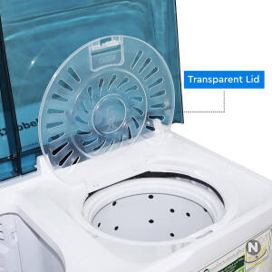 Nobel 6.0KG Wash /4.5KG Spin Capacity Twin Tub Washing Machine, 400W Wash Power, Air Drying, IPX4 Waterproof Grade, Transparent