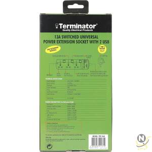 Terminator Extension 3G/3M + 2 Usb Tpb 3Au Universal Socket W/Individual Switches & Indicators Terminator,  Multicolor,  Trz-Tpb 3Au,  Extension Socket