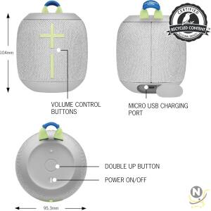 Ultimate Ears WONDERBOOM 3,  Small Portable Wireless Bluetooth Speaker,  Big Bass 360-Degree Sound for Outdoors,  Waterproof,  Dustproof IP67,  Floatable,  40 m Range - Grey