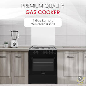 Nobel 60 x 55 Gas Cooker, 4 Gas Burner, Gas Oven & Gas Grill, 6 Knob, Manual Button Ignition, Glass Lid, 59.8 x 56.7 x 86 cm,