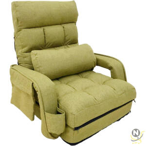 ALBAWADI Folding Chair Comfort Sofa Floor Lazy Sofa Adjustable Back Chair with Pillow Green