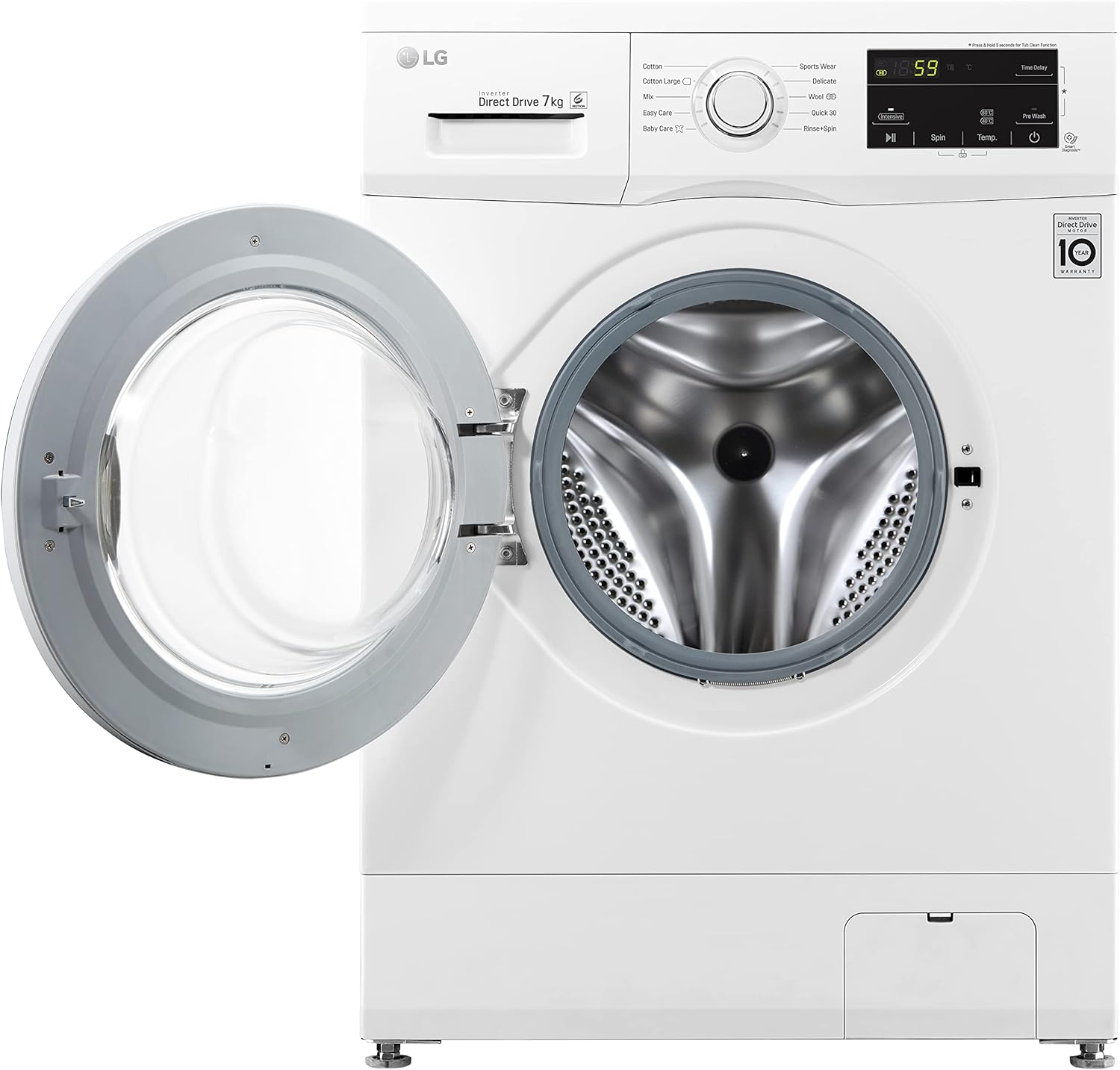 LG 7 Kg Front Load Washing Machine, 6 Motion Direct Drive Motor, White