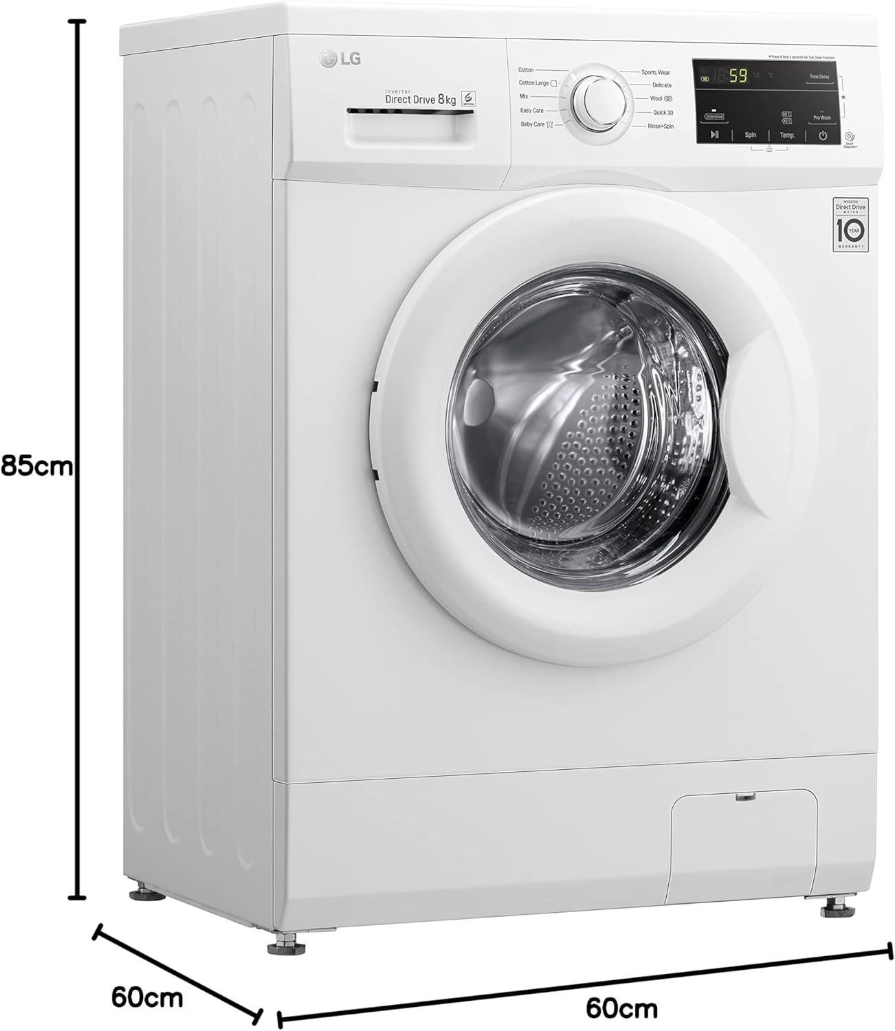 LG 7 Kg Front Load Washing Machine, 6 Motion Direct Drive Motor, White